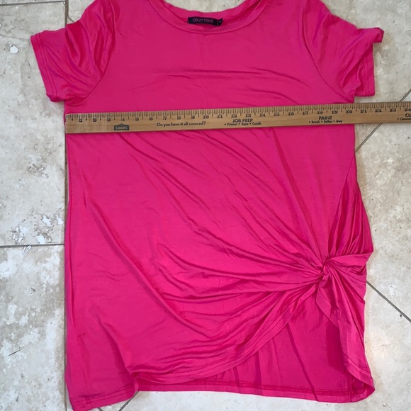 EUC Crazy Train PINK tie knot short sleeve top tunic size small -oversized - Picture 5 of 7